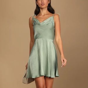 Sage Green Satin Tie-Back Mini Dress